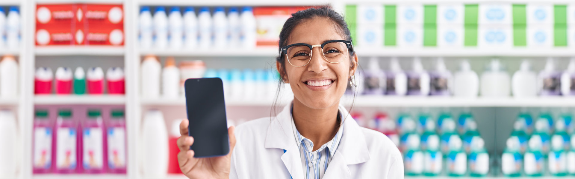 woman working at pharmacy drugstore